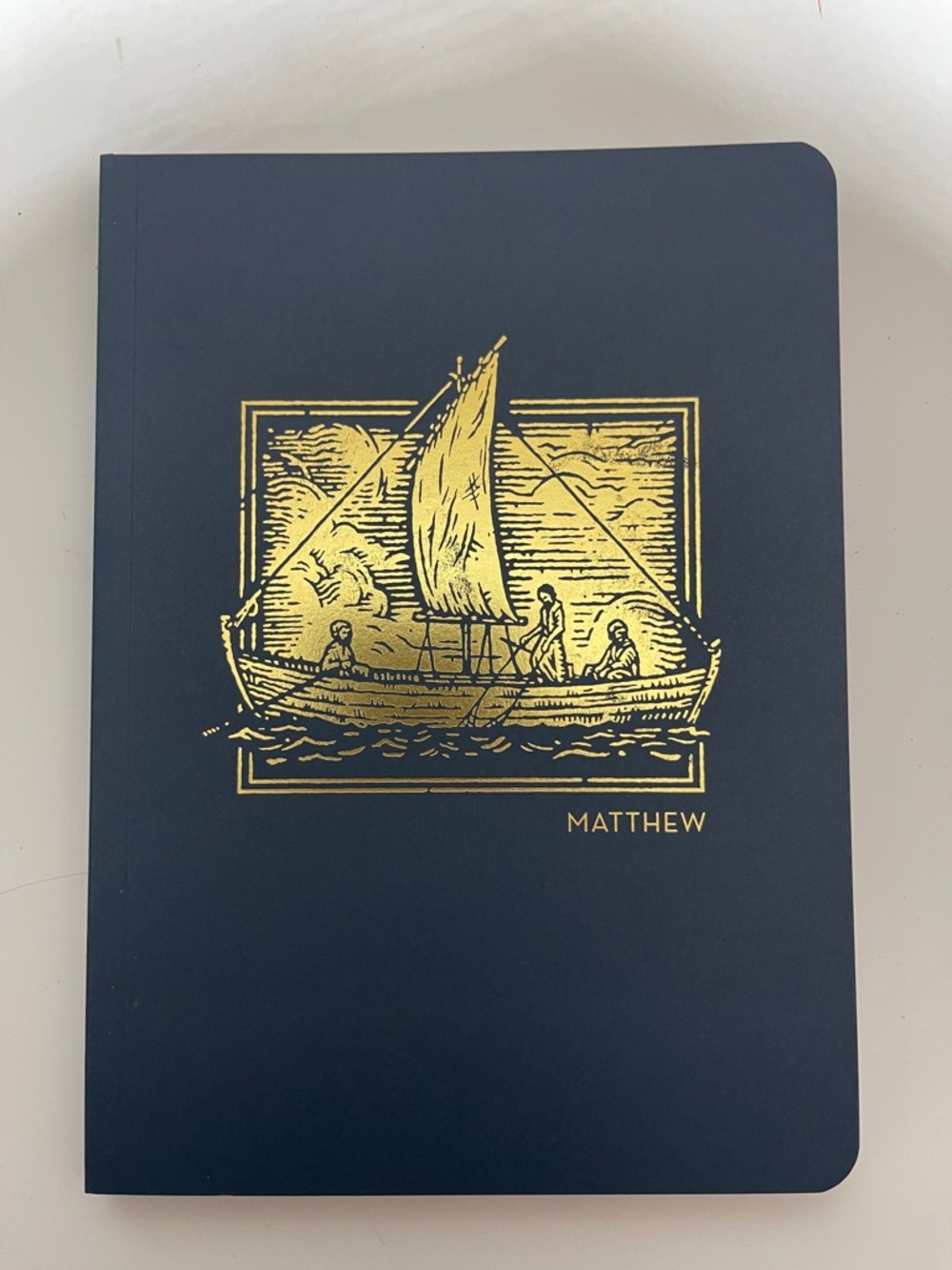 3/$10 Matthew NET Abide Navy Blue Journal with Gold Sailboat Design